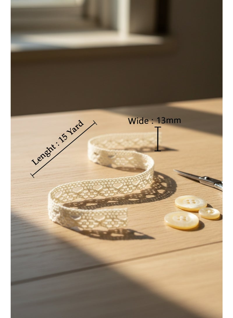 Decorative Sewing Lace Trim – 13mm x 15 Yards | Fabric Lace for Tailoring, DIY & Fashion ( Cream ) - Image 3